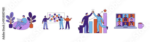 Flat Vector Remote Collaboration and Productivity Illustration Element Kit for Modern Business Management