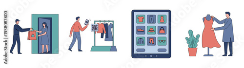 Flat Vector Modern Retail and Digital Shopping Experience Illustration Set for Ecommerce Business Services