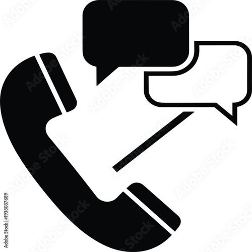 Telephone with speech bubbles icon vector illustration, black handset call conversation symbol for customer service contact hotline communication UI designs