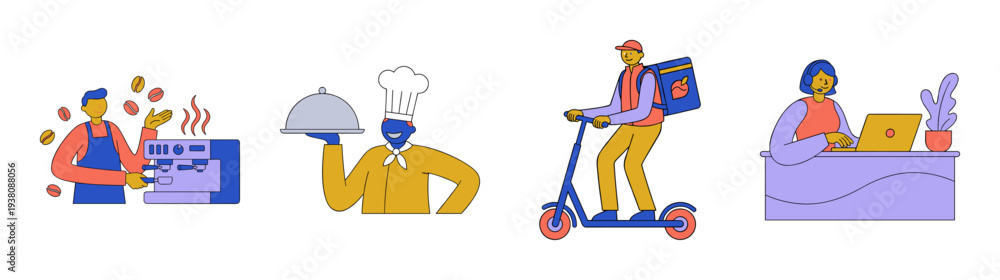 Obraz premium Flat Vector Service Industry Professional Character Asset Sheet for Gig Economy and Hospitality Marketing
