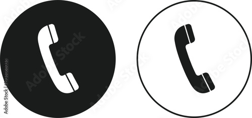 Black filled and outlined phone call icon set vector illustration, modern telephone receiver in circle for contact customer service app UI designs