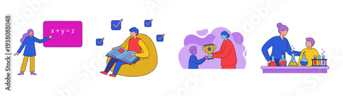 Flat Vector Educational Character Element Kit for School Learning and Academic Achievement Graphic Set