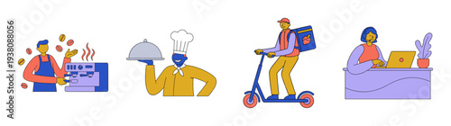Flat Vector Service Industry Professional Character Asset Sheet for Gig Economy and Hospitality Marketing
