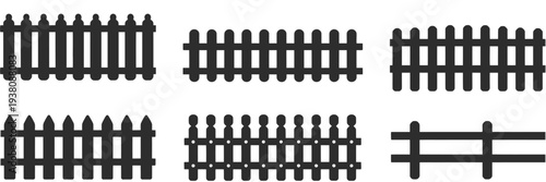 Fence Vector Icon Collection, Including Classic and Modern Fence Designs on Transparent Background Ideal for Exterior Design, Garden Graphics, Construction Plans, and Creative Applications.