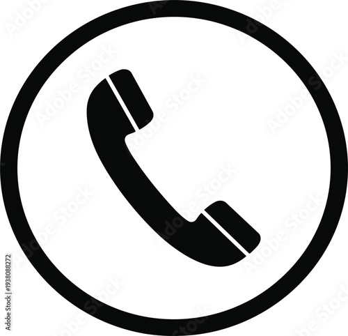 Black telephone handset in circle icon vector illustration, modern call receiver symbol for contact customer service hotline app UI communication designs