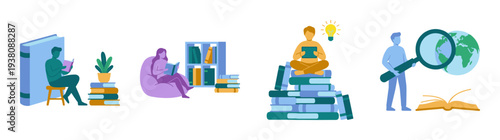 Flat Vector Education and Global Learning Character Element Kit for Academic Research and Literacy Theme