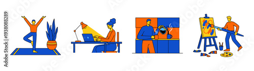 Flat Vector Lifestyle and Productivity Character Element Kit for Work Life Balance Theme
