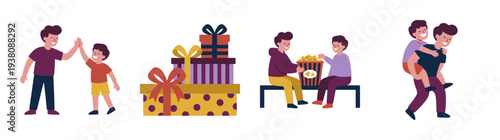 Flat Vector Father and Son Bonding Illustrations Element Kit for Father's Day and Family Celebration Graphics