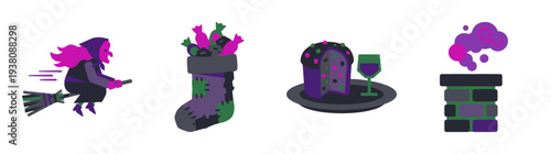 Flat Vector Befana Folklore Graphic Set for Italian Epiphany Celebration and Holiday Tradition