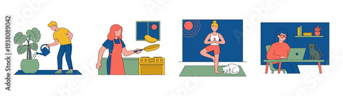 Flat Vector Lifestyle Activities Graphic Set for Wellness and Remote Work Illustration