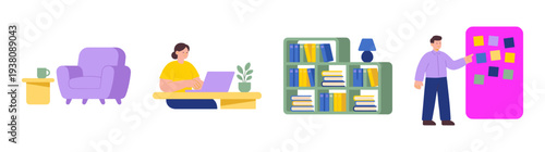 Flat Vector Remote Work and Productivity Element Kit for Home Office Management