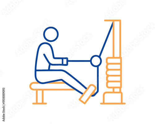 Seated Row Machine Exercise Line Icon Vector Fitness Gym Workout Equipment Illustration