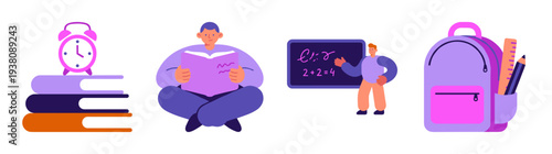 Flat Vector School Education Element Kit for Back to College Student and Teacher Learning Theme