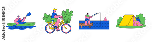 Flat Vector Outdoor Leisure Activity Graphic Set for Summer Recreation and Healthy Lifestyle Branding