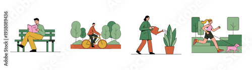 Flat Vector Outdoor Lifestyle Character Element Kit for Wellness and Active Recreation Graphic Set