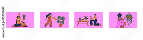 Flat Vector Indoor Gardening Character Graphic Set for Sustainable Lifestyle and Urban Jungle Content