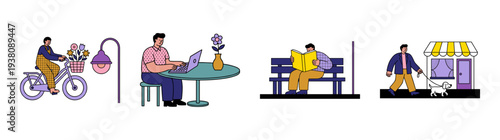 Flat Vector Lifestyle Characters and Daily Activities Graphic Set for Urban Community Illustration