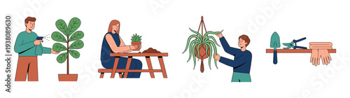 Flat Vector Indoor Gardening People Element Kit for Houseplant Care and Urban Jungle Lifestyle Blog