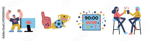 Flat Vector Football Fan Celebration Element Kit for Sports Broadcast and Social Media Marketing