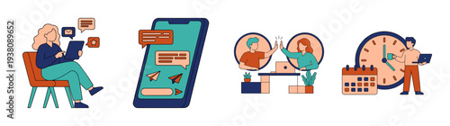 Flat Vector Remote Work and Digital Communication Element Kit for Modern Productivity Themes