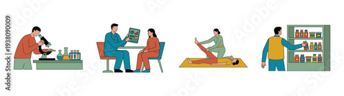 Flat Vector Healthcare Professionals Graphic Set for Medical Services and Clinical Research Visuals