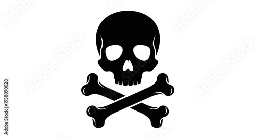 Black Skull and Crossbones Silhouette - Danger, Pirate, Poison, and Warning Symbol