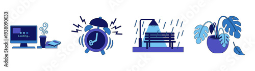 Flat Vector Lifestyle and Productivity Element Kit for Time Management and Mental Health Concepts