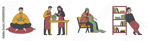 Flat Vector Cozy Lifestyle and Creative Hobby Element Kit for Wellness and Mindful Living