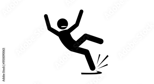 Black Silhouette of a Person Falling Down Dangerously on a Slippery