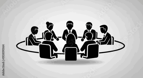 Business Meeting Silhouette: Diverse Team Collaborating Around a Round Table