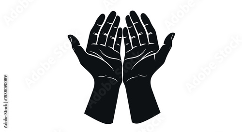Black Silhouette of Two Open Hands Raised Upward in a Gesture of Prayer or Supplication