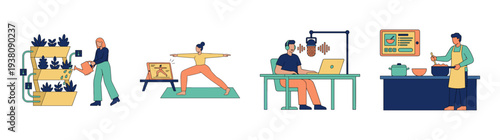 Flat Vector Modern Lifestyle and Digital Hobby Element Kit for Wellness and Remote Work Concepts