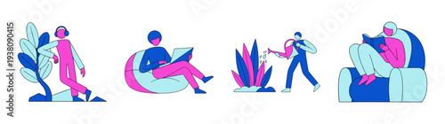 Flat Vector Lifestyle Activities Asset Sheet for Wellness and Remote Work Branding