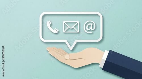 Wallpaper Mural Hand holding contact us icons: phone, email, at symbol in speech bubble Torontodigital.ca