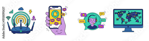 Flat Vector Global Connectivity and Digital Communication Element Kit for Modern Technology Marketing