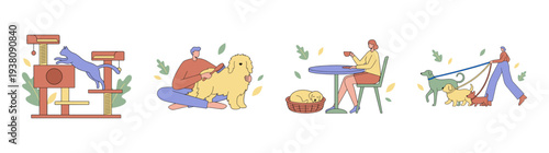 Flat Vector Pet Care and Lifestyle Illustration Element Kit for Domestic Animal Services and Veterinary Marketing