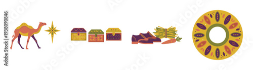 Flat Vector Epiphany Folk Art Element Kit for Three Kings Day and Hispanic Holiday Traditions