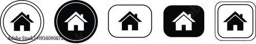 House home icon set vector illustration, black white outlined filled circle square styles for real estate property app UI navigation designs