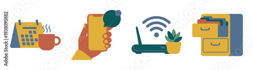 Flat Vector Remote Work Lifestyle Graphic Set for Modern Productivity and Home Office Management