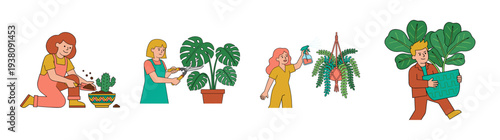 Flat Vector Indoor Gardening People Element Kit for Urban Jungle Plant Care Lifestyle Branding