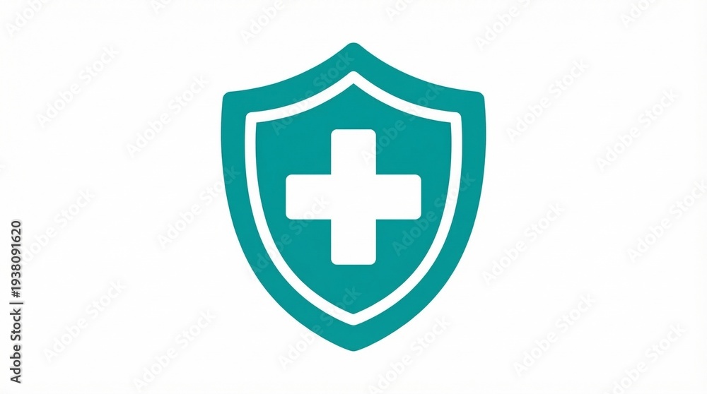 Fototapeta premium Teal shield with white medical cross.