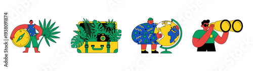 Flat Vector Travel and Adventure Exploration Element Kit for Global Tourism and Vacation Planning