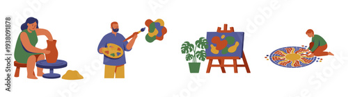Flat Vector Artisans and Creative Hobbyists Illustration Element Kit for Wellness and Education