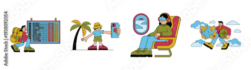 Flat Vector Cartoon Travel and Adventure Character Graphic Set for Modern Tourism Branding
