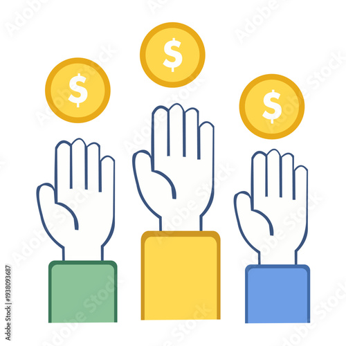 Crowdfunding hands with coins icon