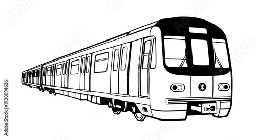 Minimalist Hong Kong metro train sketch vector illustration for coloring page