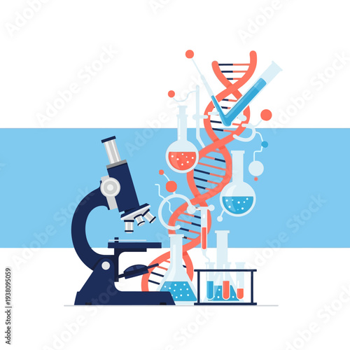 Microscope, DNA, Test Tubes, Flasks: Scientific Research and Discovery