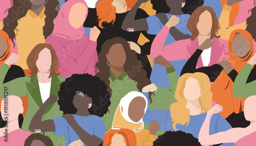 Diverse Group of Women Flexing for Empowerment and Solidarity