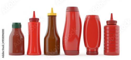 Various Red Plastic Sauce Bottles condiment
