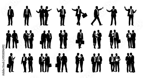 Diverse Business People Silhouettes in Various Poses for Corporate Concepts